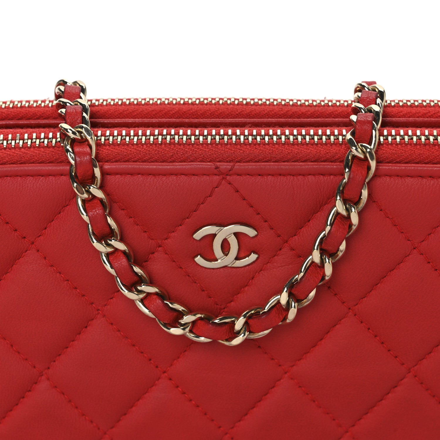 Chanel Lambskin Quilted Small Clutch With Chain Red 10 of 12
