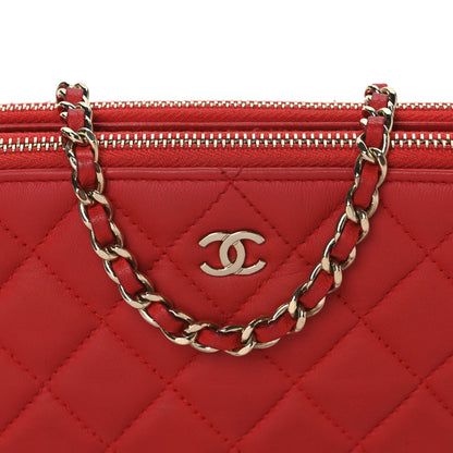 Chanel Lambskin Quilted Small Clutch With Chain Red 10 of 12