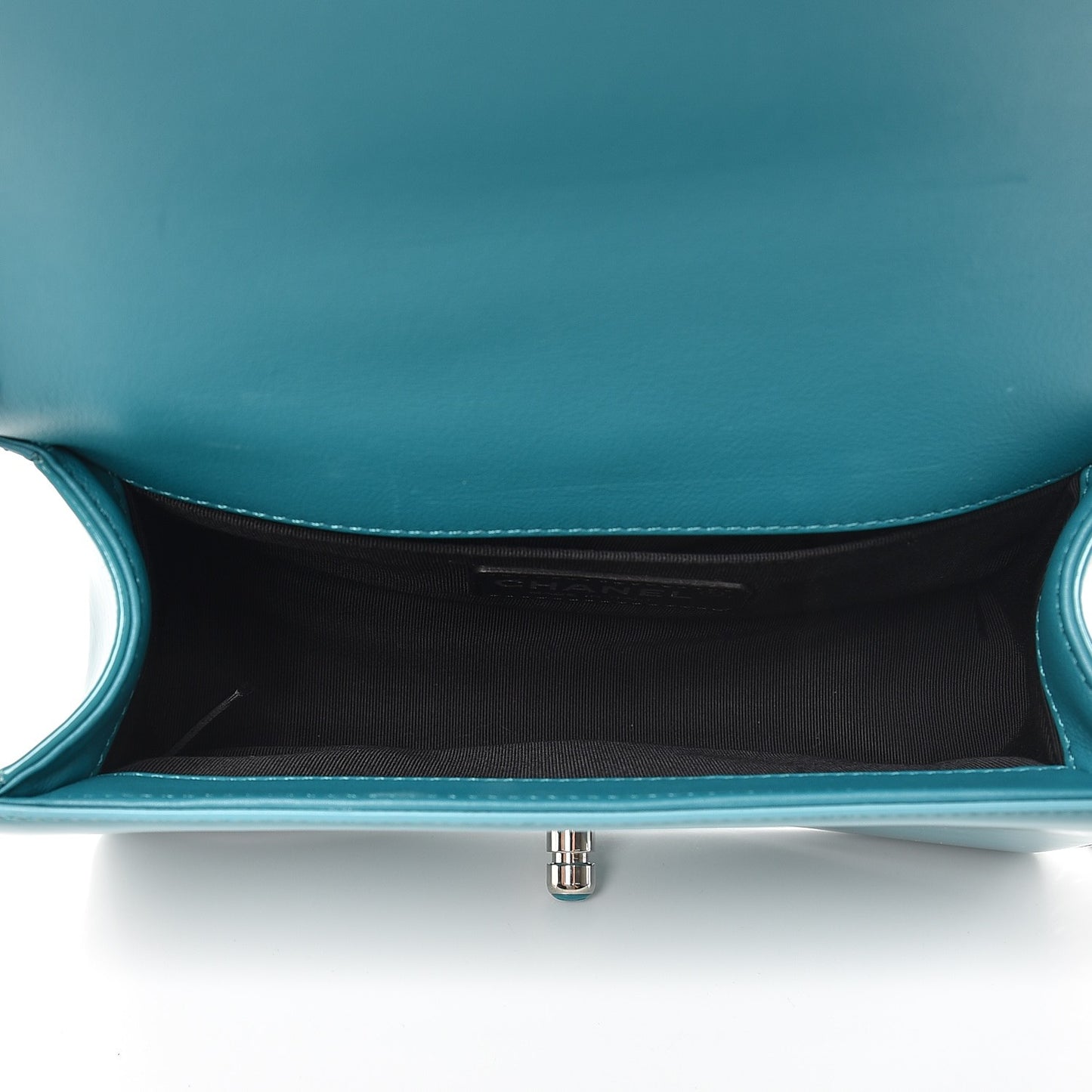 Patent Calfskin Small Boy Flap Plexiglass Turquoise
