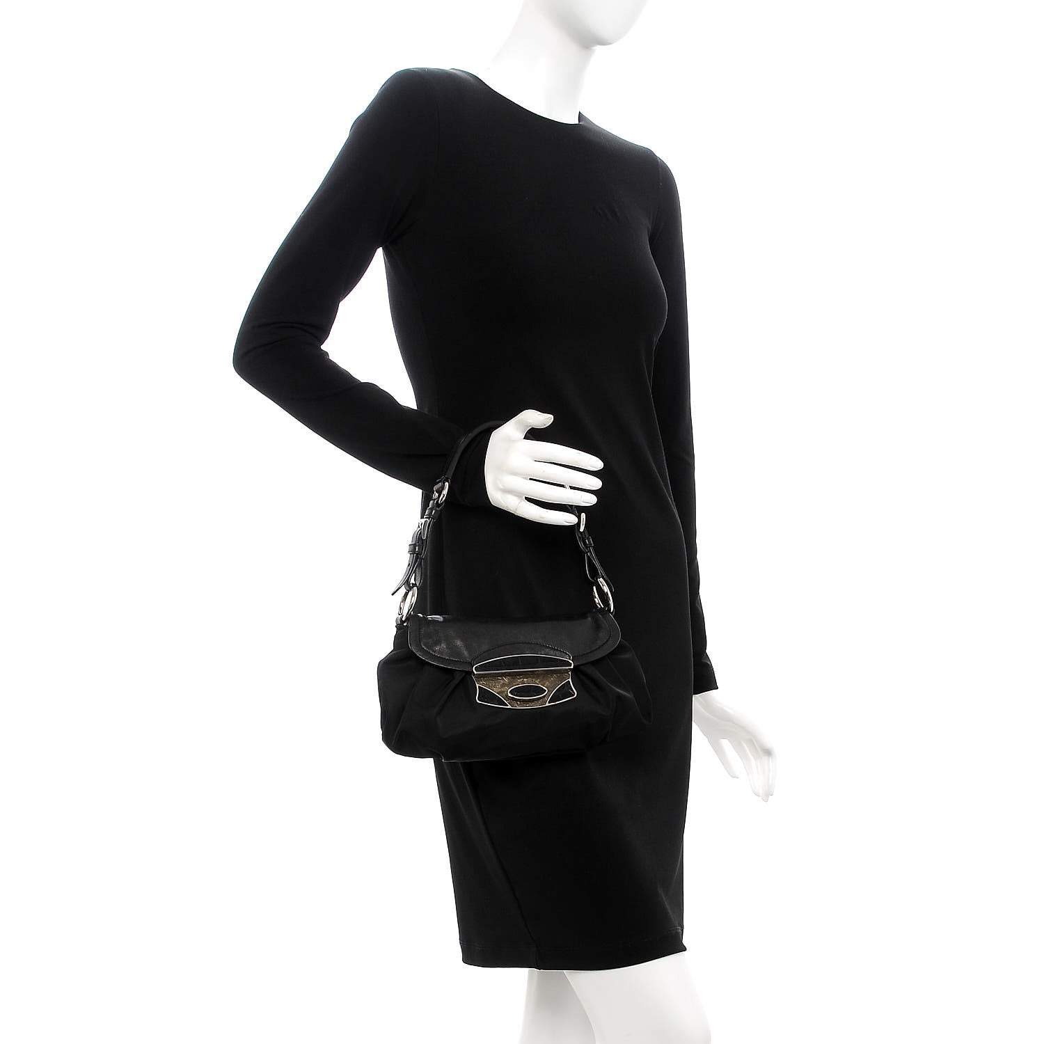 Prada Tessuto Nylon Vitello Croc Antic Jeweled Shoulder Bag Black 2 of 8