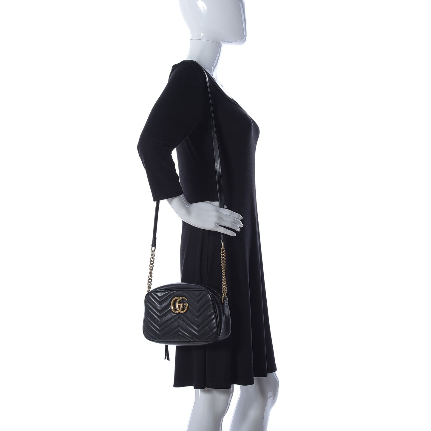 Calfskin Matelasse Small GG Marmont Chain Shoulder Bag Black
