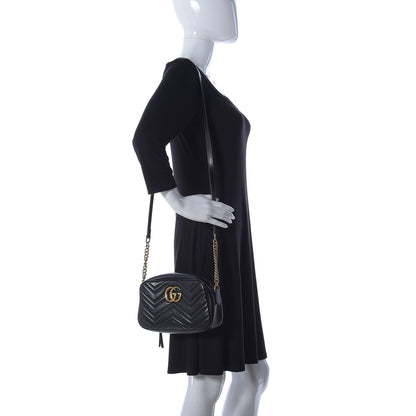 Gucci Calfskin Matelasse Small GG Marmont Chain Shoulder Bag Black 3 of 9