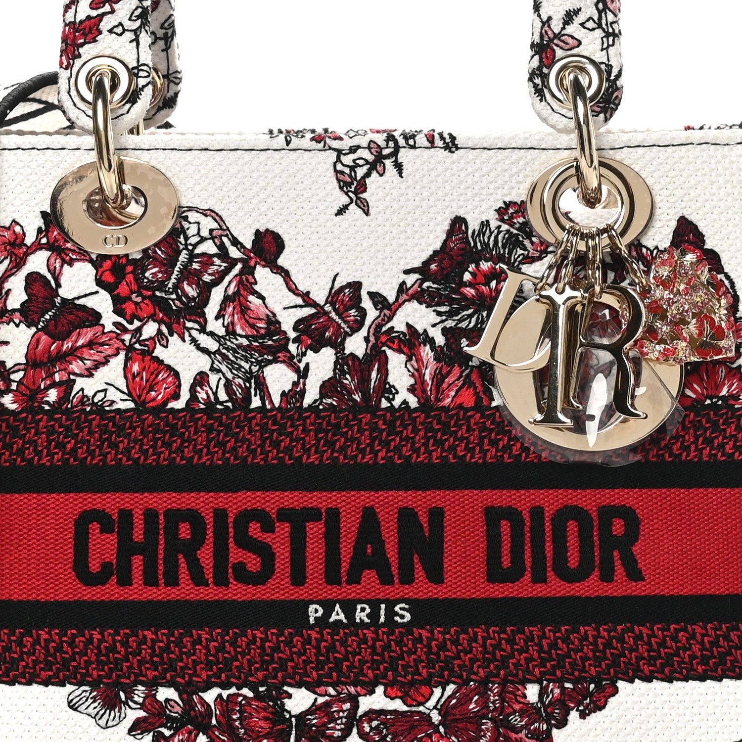 Christian Dior Canvas Le Coeur En Fleurs Embroidered Medium Lady D-Lite White Multicolor 7 of 9