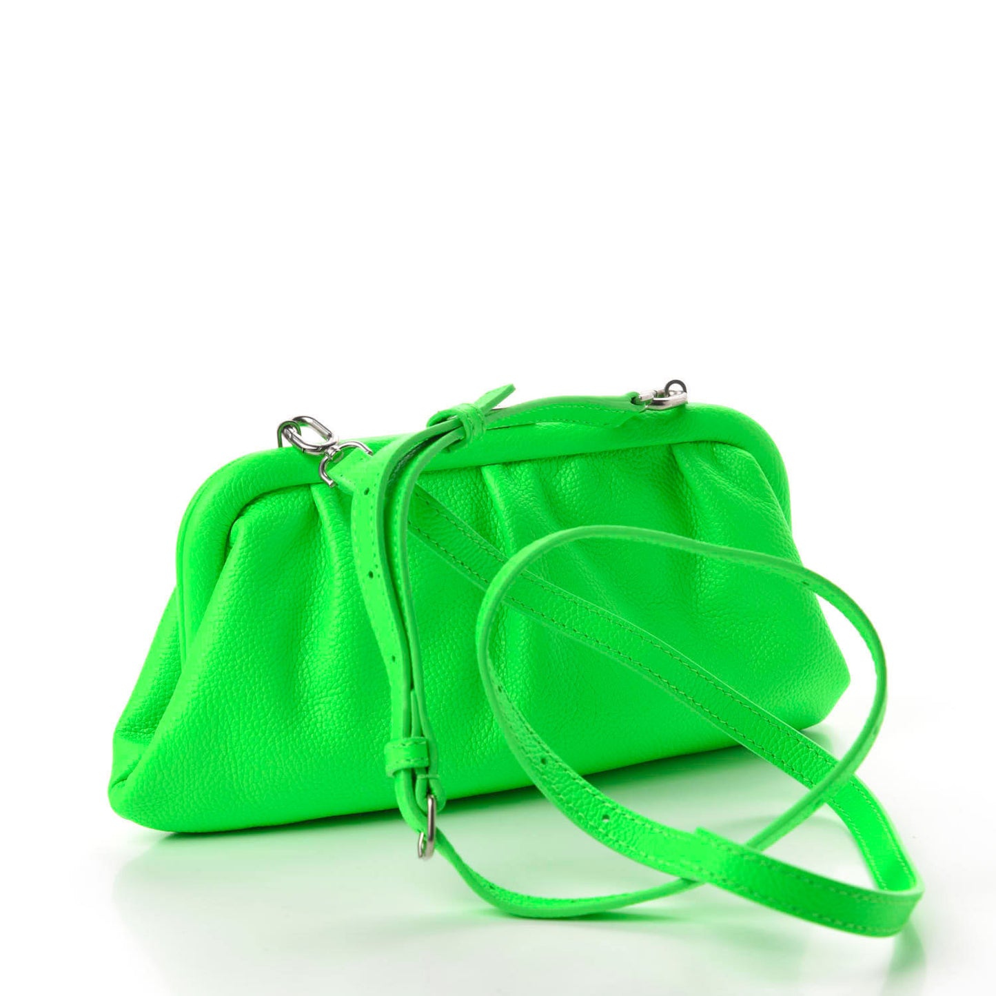 Grained Calfskin Logo Cloud Clutch XS Fluo Green