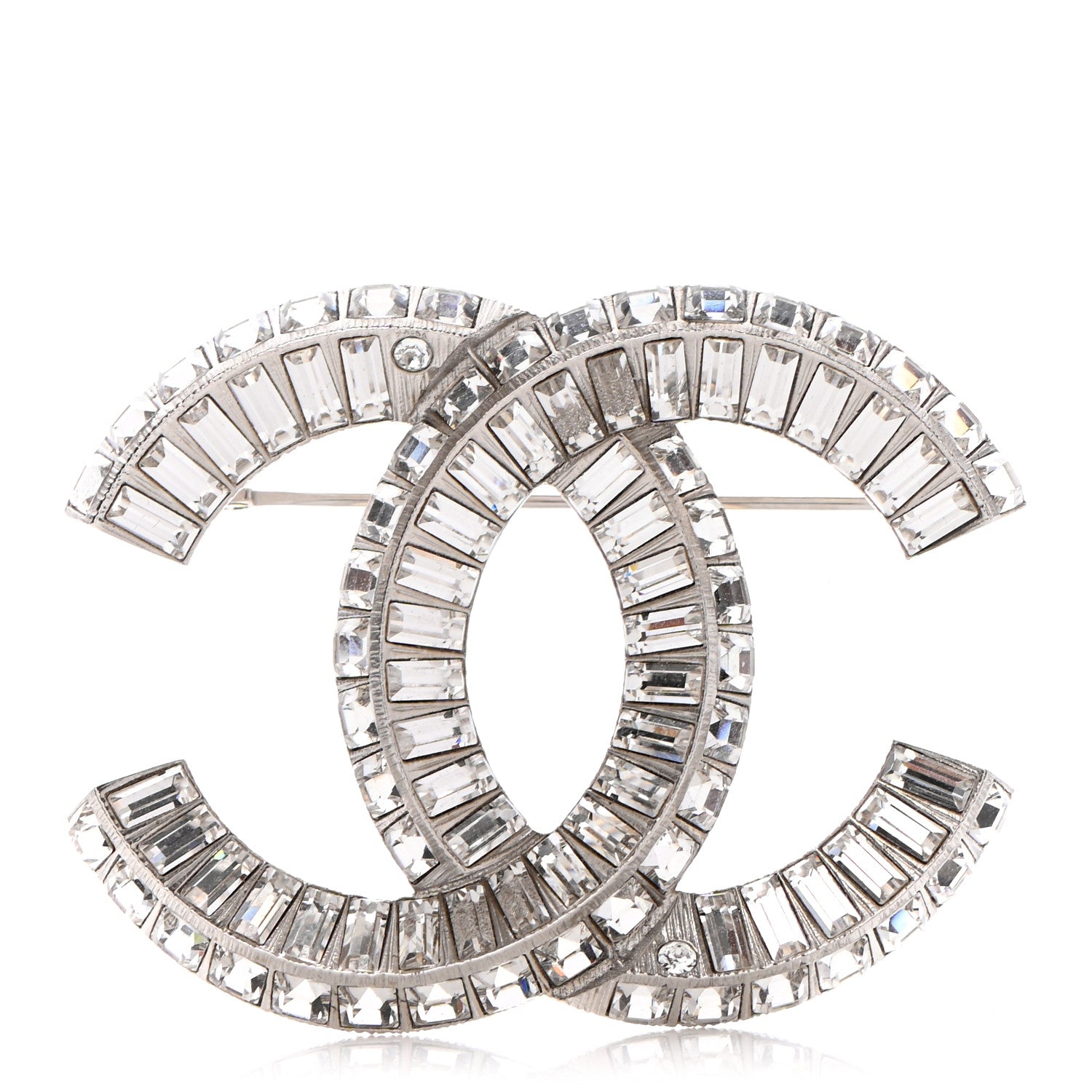 Chanel Baguette Crystal CC Brooch Silver 1 of 4