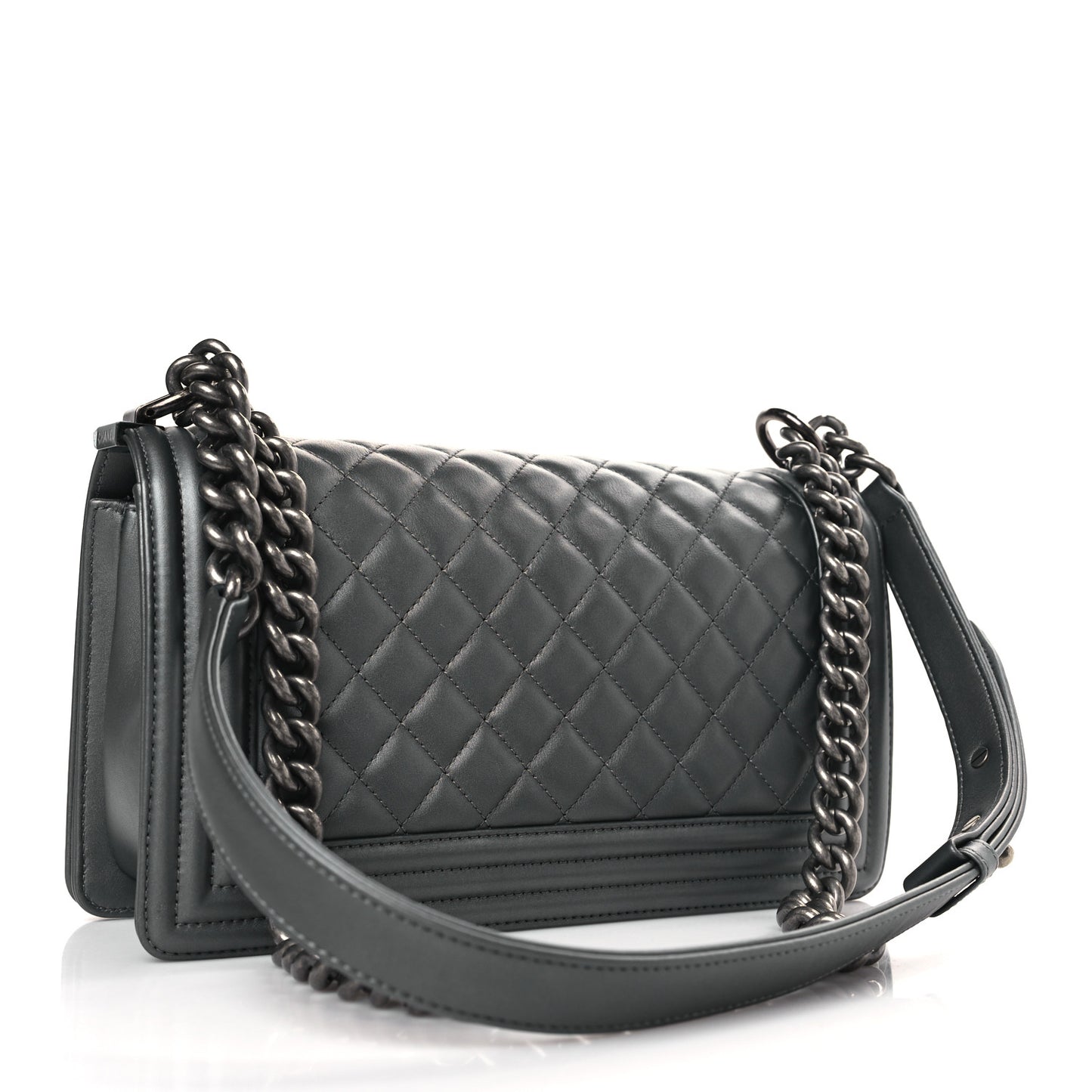 Metallic Lambskin Quilted Medium Boy Flap Dark Silver