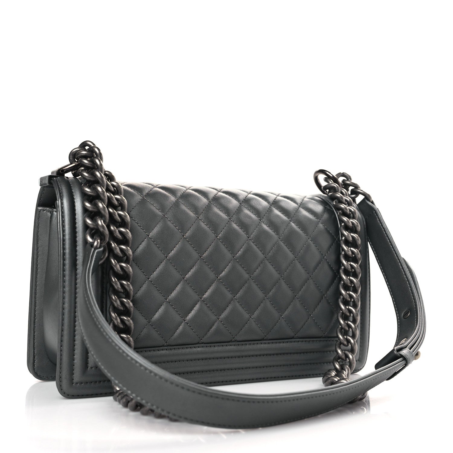 Chanel Metallic Lambskin Quilted Medium Boy Flap Dark Silver 3 of 10