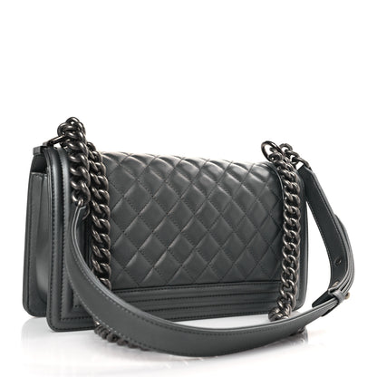 Chanel Metallic Lambskin Quilted Medium Boy Flap Dark Silver 3 of 10