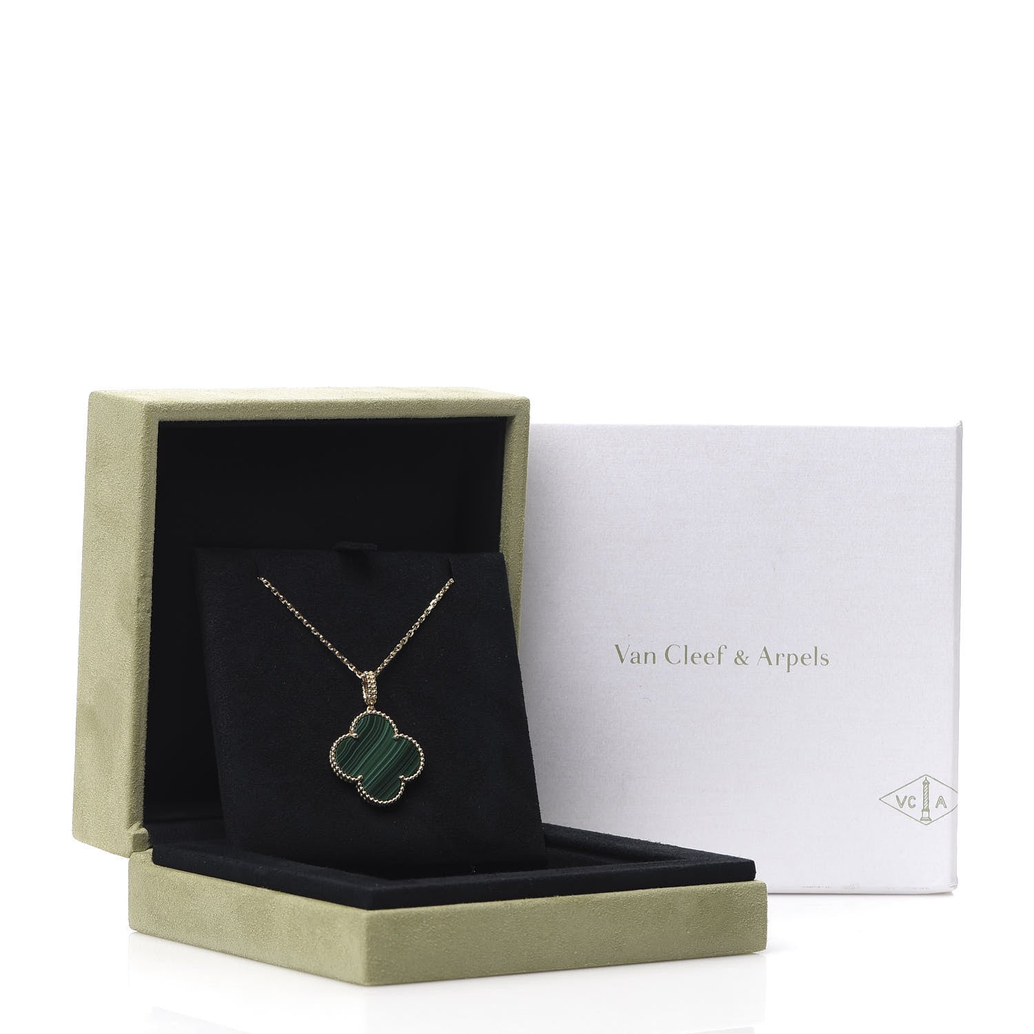 Van Cleef & Arpels 18K Yellow Gold Malachite Magic Alhambra Pendant Necklace 8 of 9