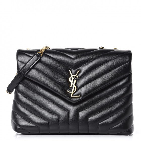 Calfskin Y Quilted Monogram Medium Loulou Chain Satchel Black