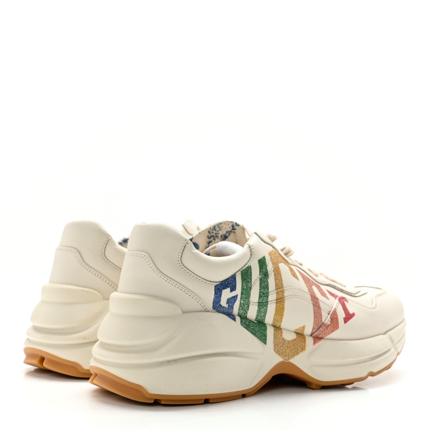 Gucci Calfskin Glitter Game Logo Womens Rhyton Sneakers 39.5 Mystic White 4 of 15