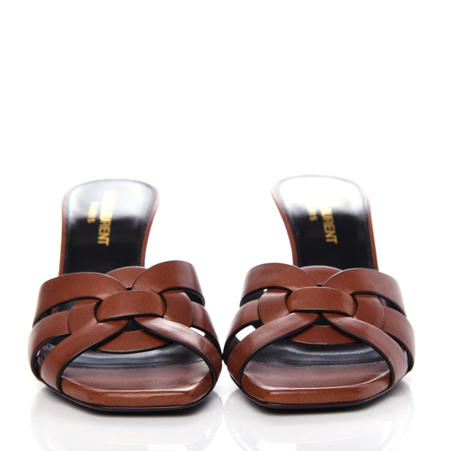 Calfskin Tribute 85 Slide Sandals 35.5 Amber