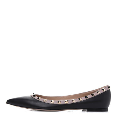 Valentino Garavani Calfskin Nappa Rockstud Ballerina Flats 37.5 Black Poudre 1 of 12