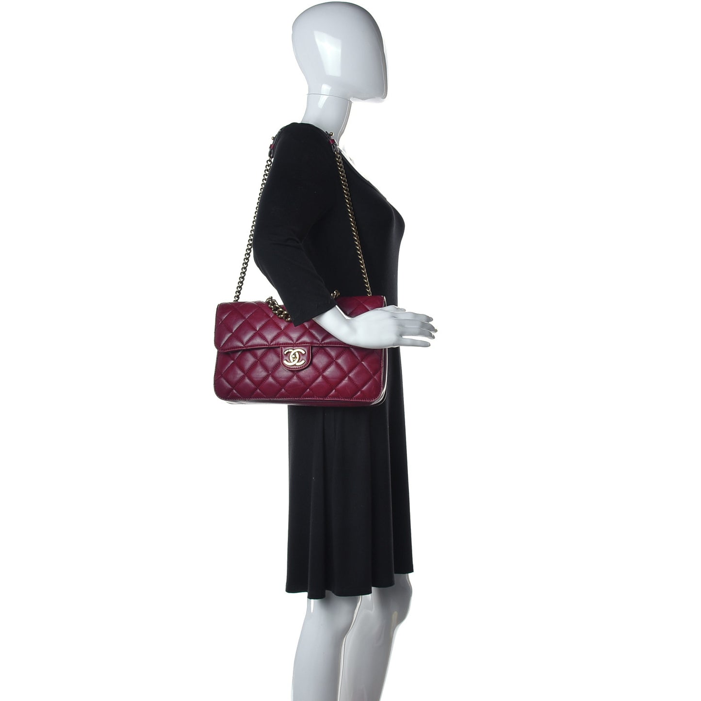 Glazed Calfskin Quilted Large Perfect Edge Flap Red