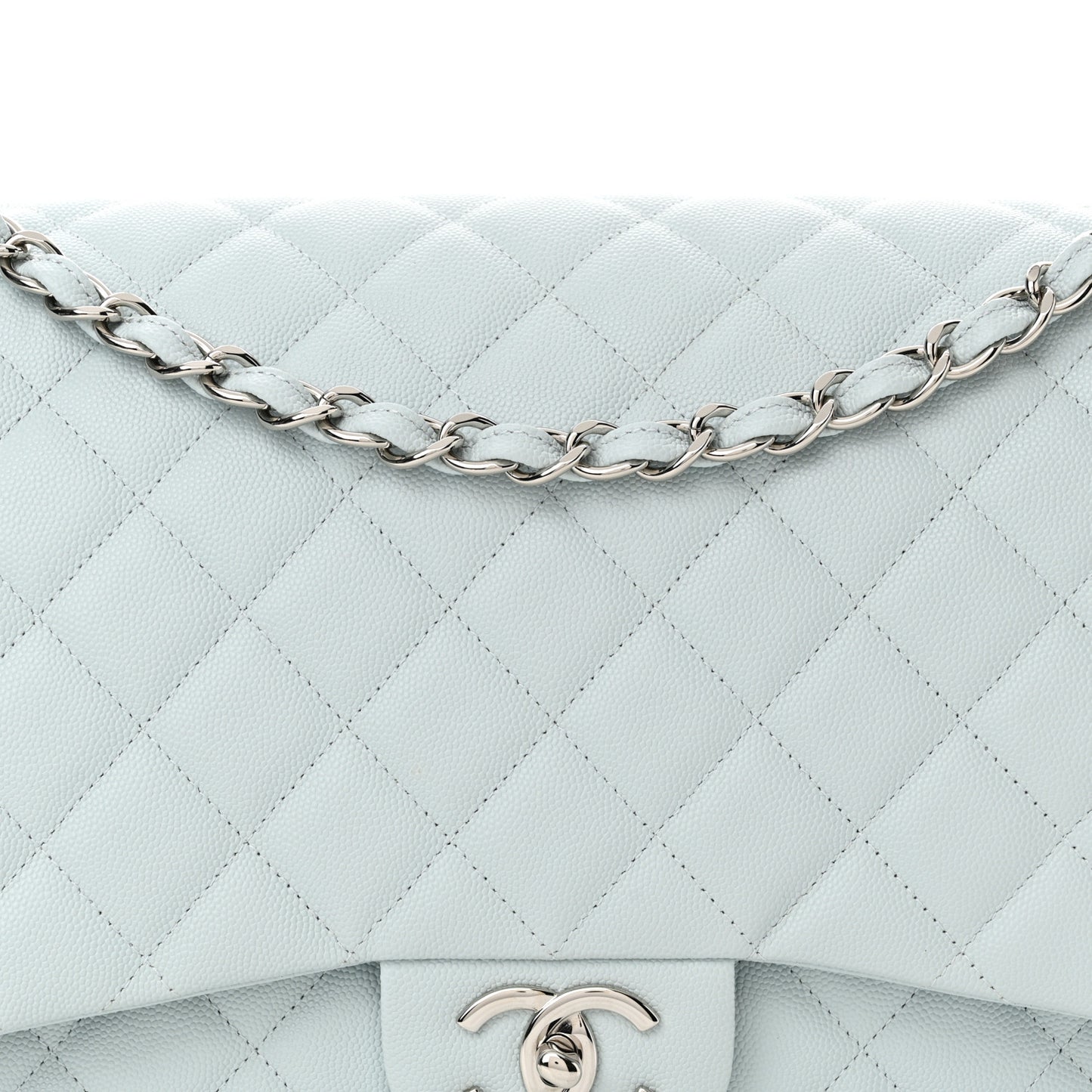 Caviar Quilted Maxi Double Flap Light Blue