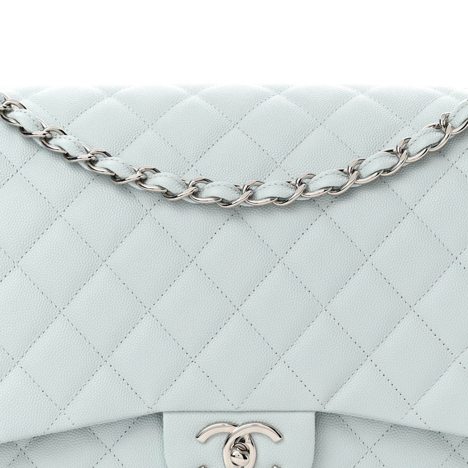 Chanel Caviar Quilted Maxi Double Flap Light Blue 8 of 11
