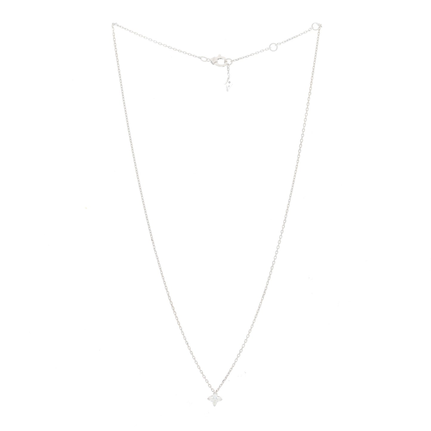 18K White Gold Diamond .30ct LV Monogram Star Cut Pendant Necklace