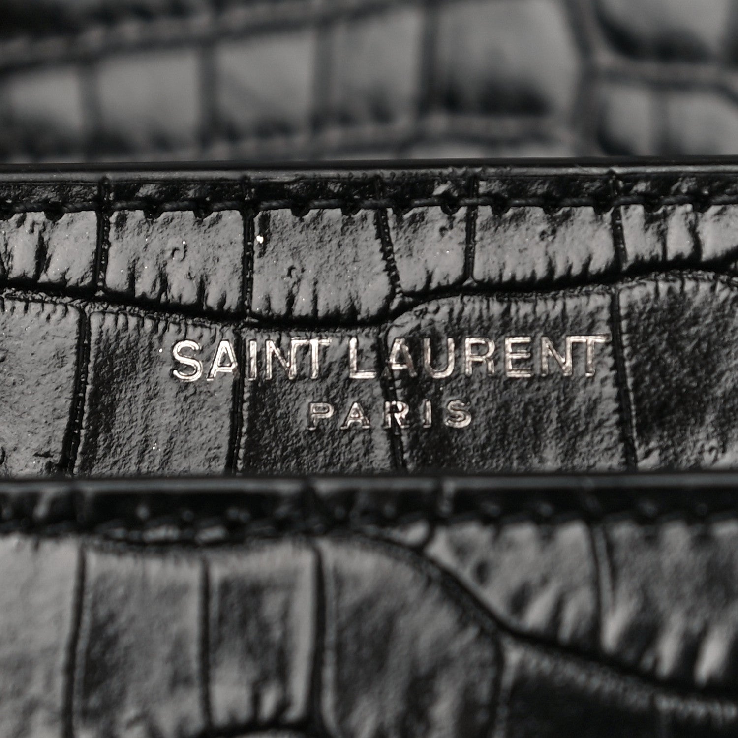 Saint Laurent Calfskin Crocodile Embossed Medium Monochrome Monogram Sunset Black 8 of 9