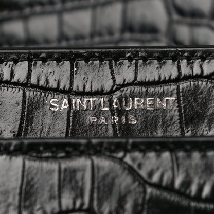 Saint Laurent Calfskin Crocodile Embossed Medium Monochrome Monogram Sunset Black 8 of 9