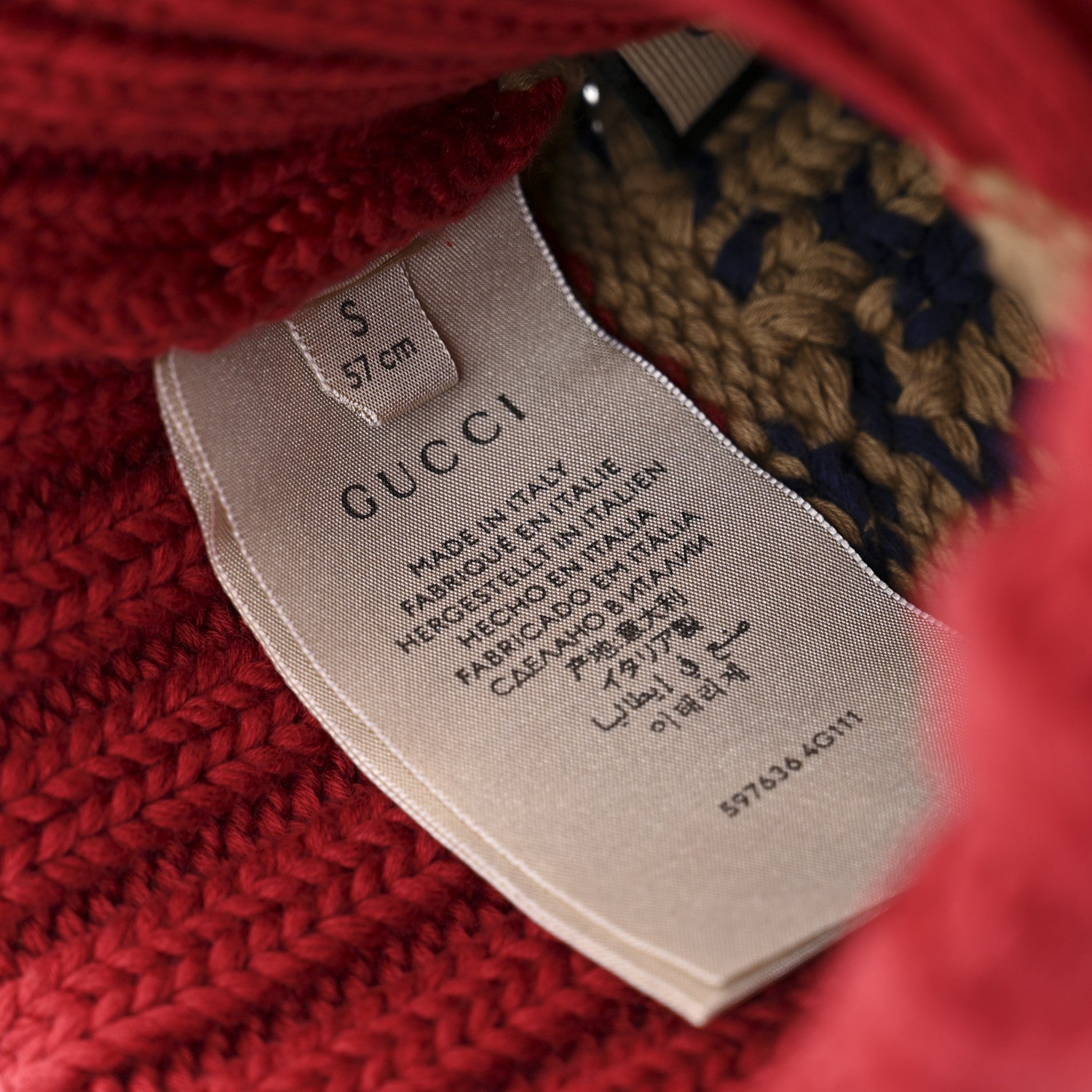 Gucci Cotton Monogram Jumbo GG Beanie Hat S Beige Red 5 of 5