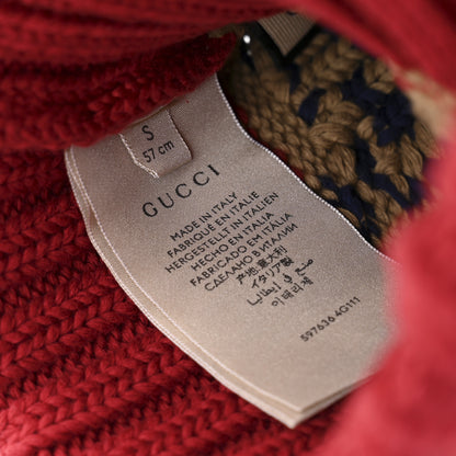 Gucci Cotton Monogram Jumbo GG Beanie Hat S Beige Red 5 of 5