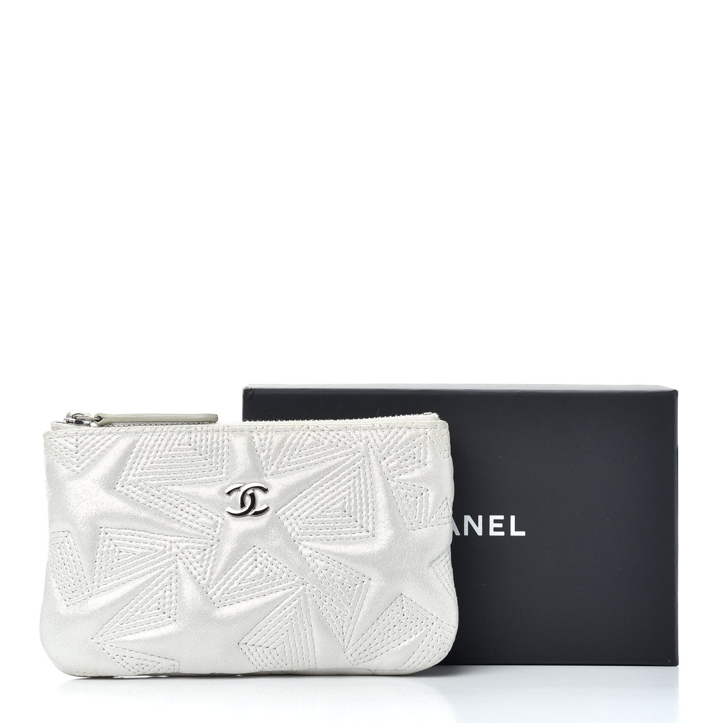 Metallic Lambskin Star Embossed Coin Purse Case Silver