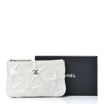 Chanel Metallic Lambskin Star Embossed Coin Purse Case Silver 8 of 8