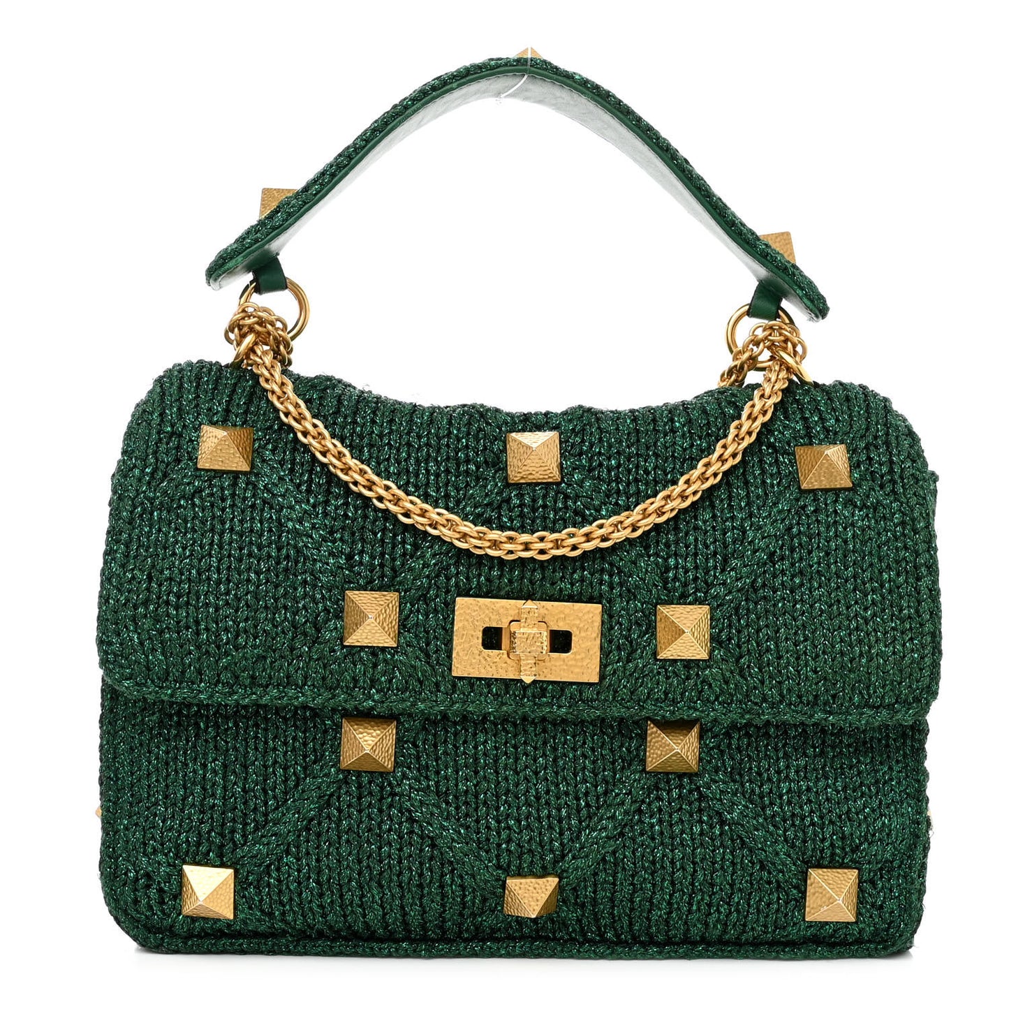 Metallic Woven Lurex Large Roman Stud Shoulder Bag Jungle