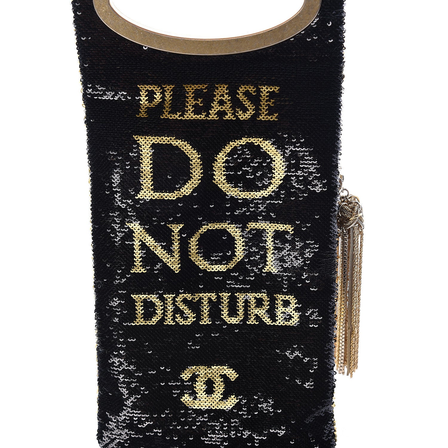 Chanel Sequin Do Not Disturb Minaudiere Clutch Black Gold 9 of 12