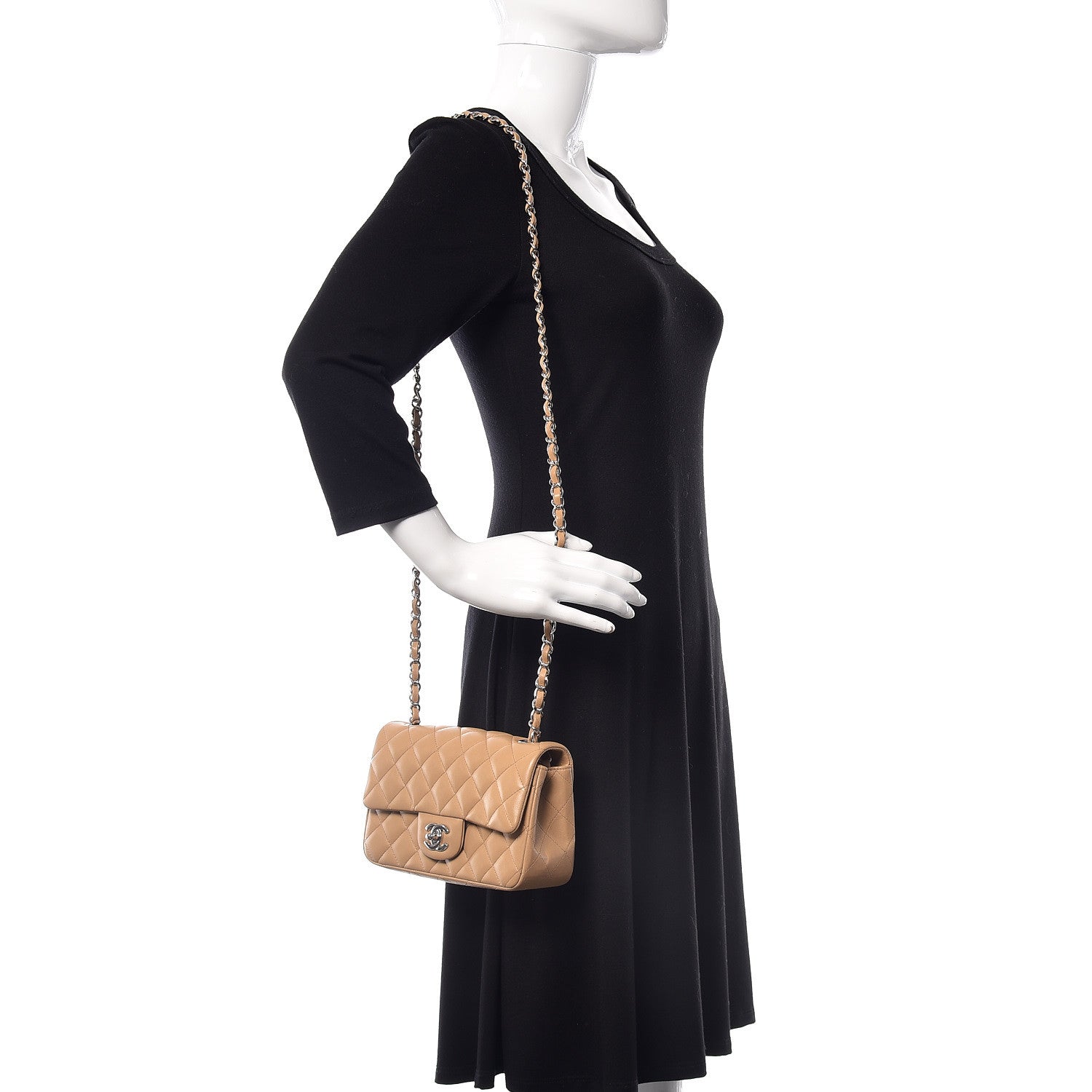 Chanel Lambskin Quilted Mini Rectangular Flap Beige 2 of 12