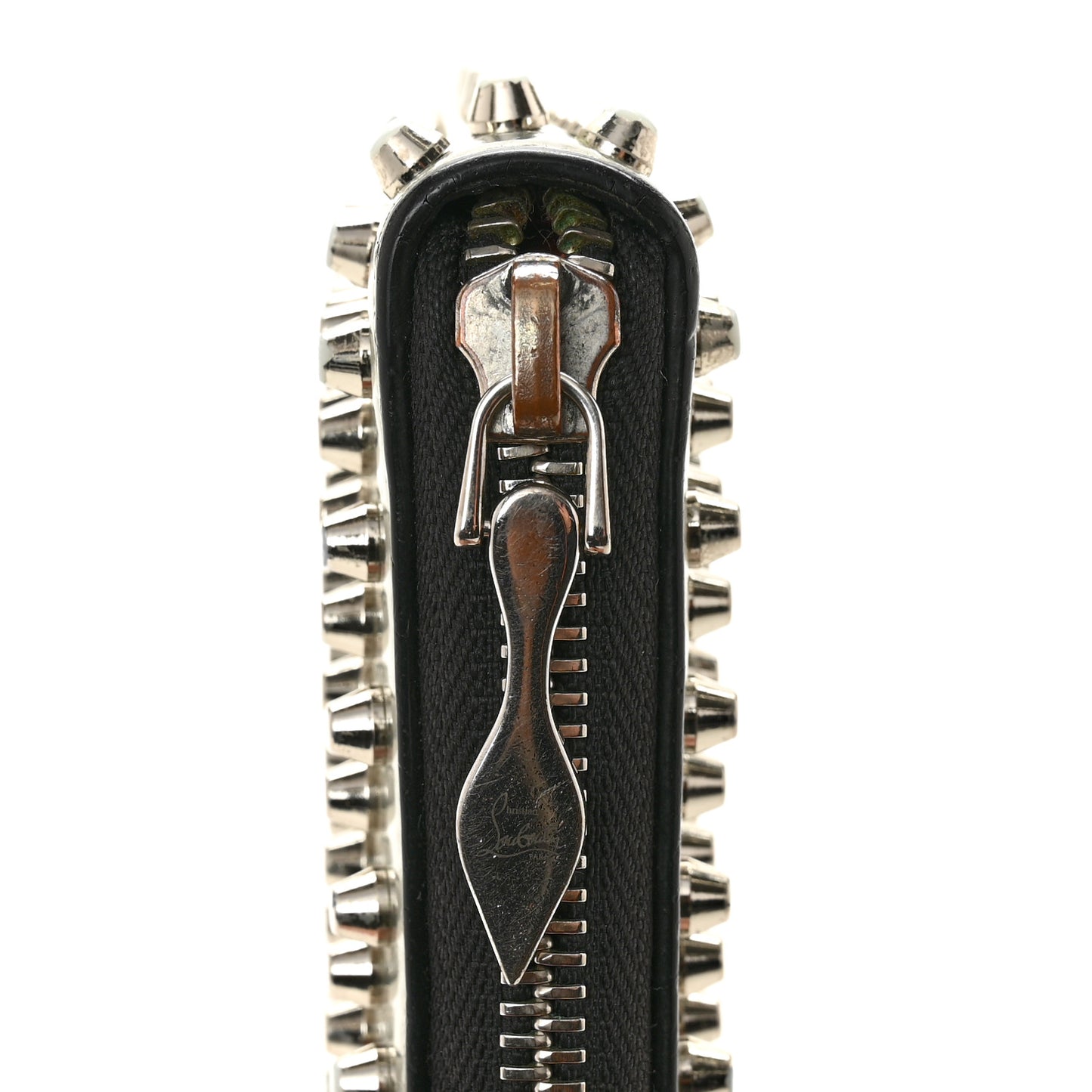 Metallic Patent Panettone Spiked Zip Around Wallet Silver