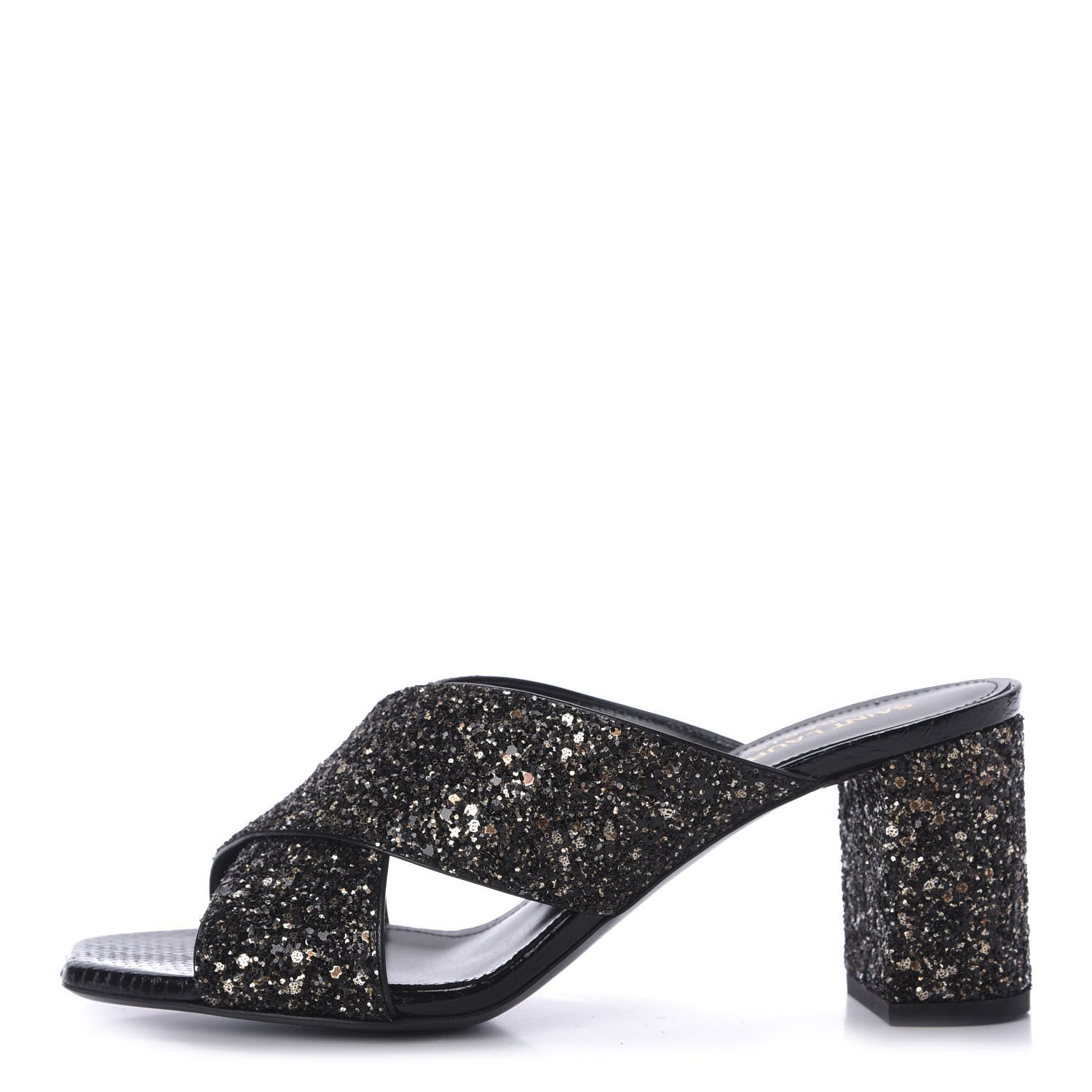 Saint Laurent Glitter LouLou 70 Mule Sandals 37 Black Gold 1 of 10