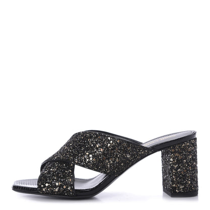 Saint Laurent Glitter LouLou 70 Mule Sandals 37 Black Gold 1 of 10