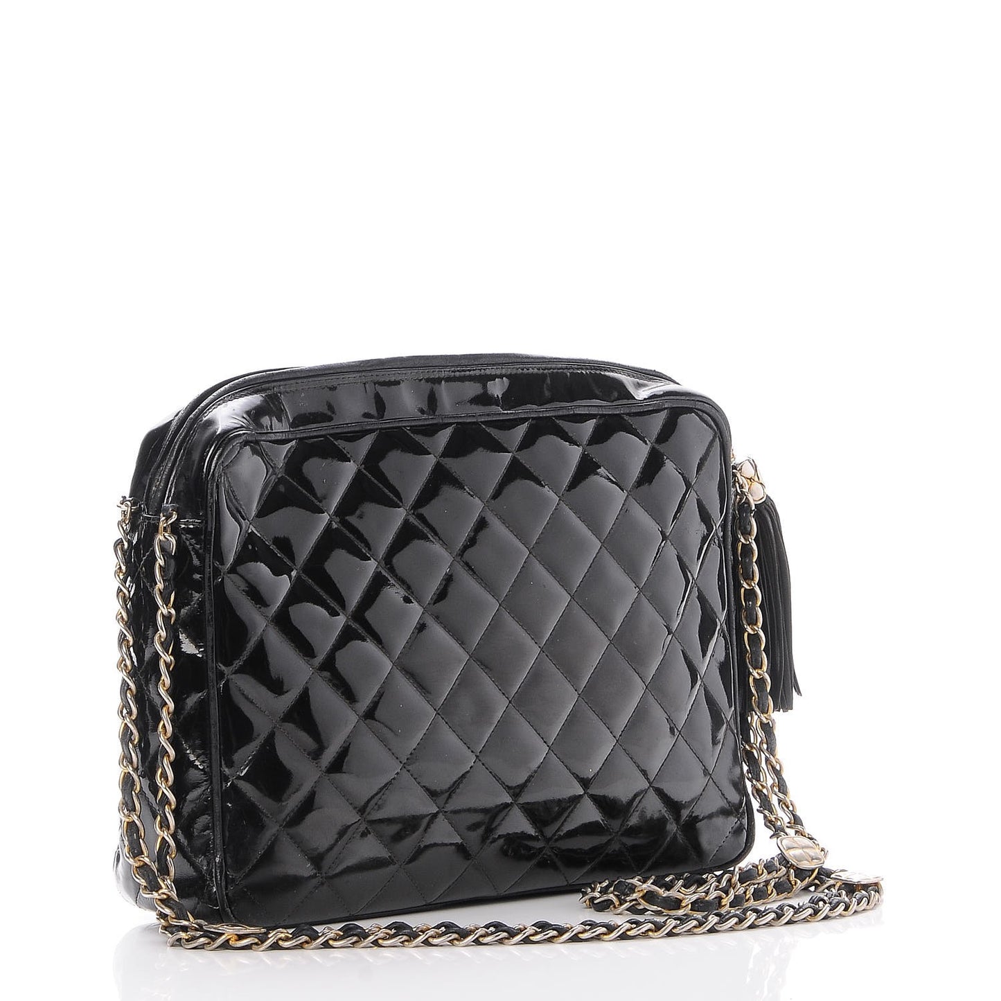 Patent Quilted Tassel Camera Case Black