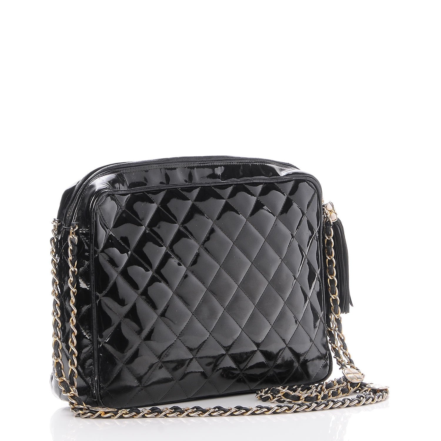 Chanel Patent Quilted Tassel Camera Case Black 3 of 10