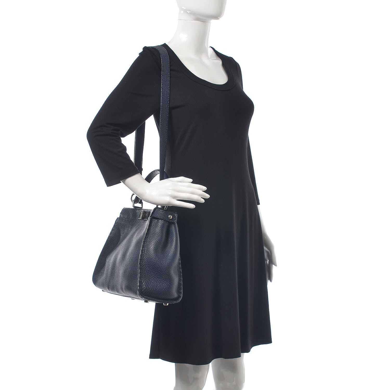 Fendi Cuoio Romano Selleria Medium Peekaboo Iconic Satchel Blue Notte 2 of 11