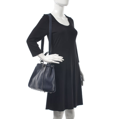 Fendi Cuoio Romano Selleria Medium Peekaboo Iconic Satchel Blue Notte 2 of 11