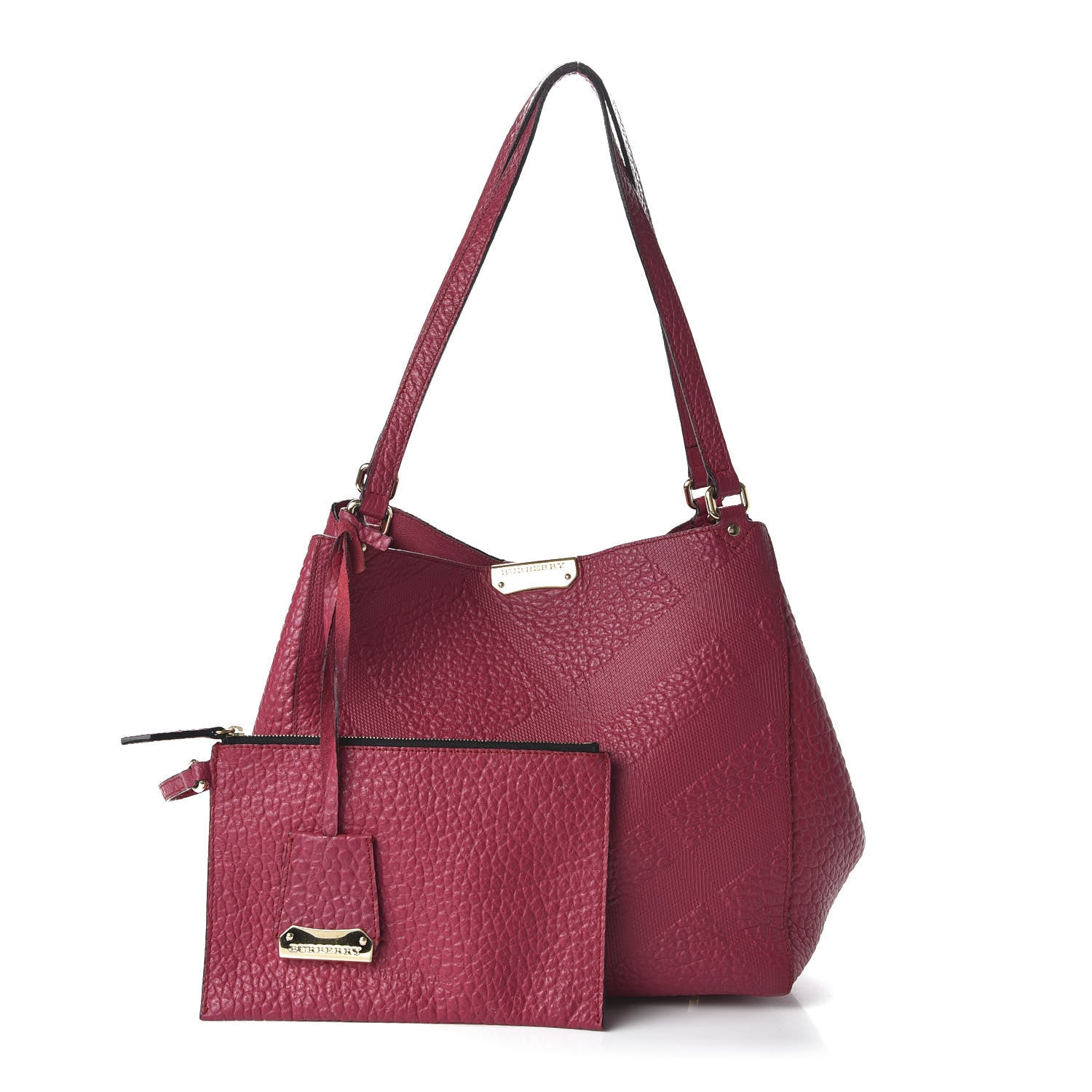 Burberry Signature Grain Calfskin Check Embossed Small Canterbury Tote Fuchsia 1 of 9