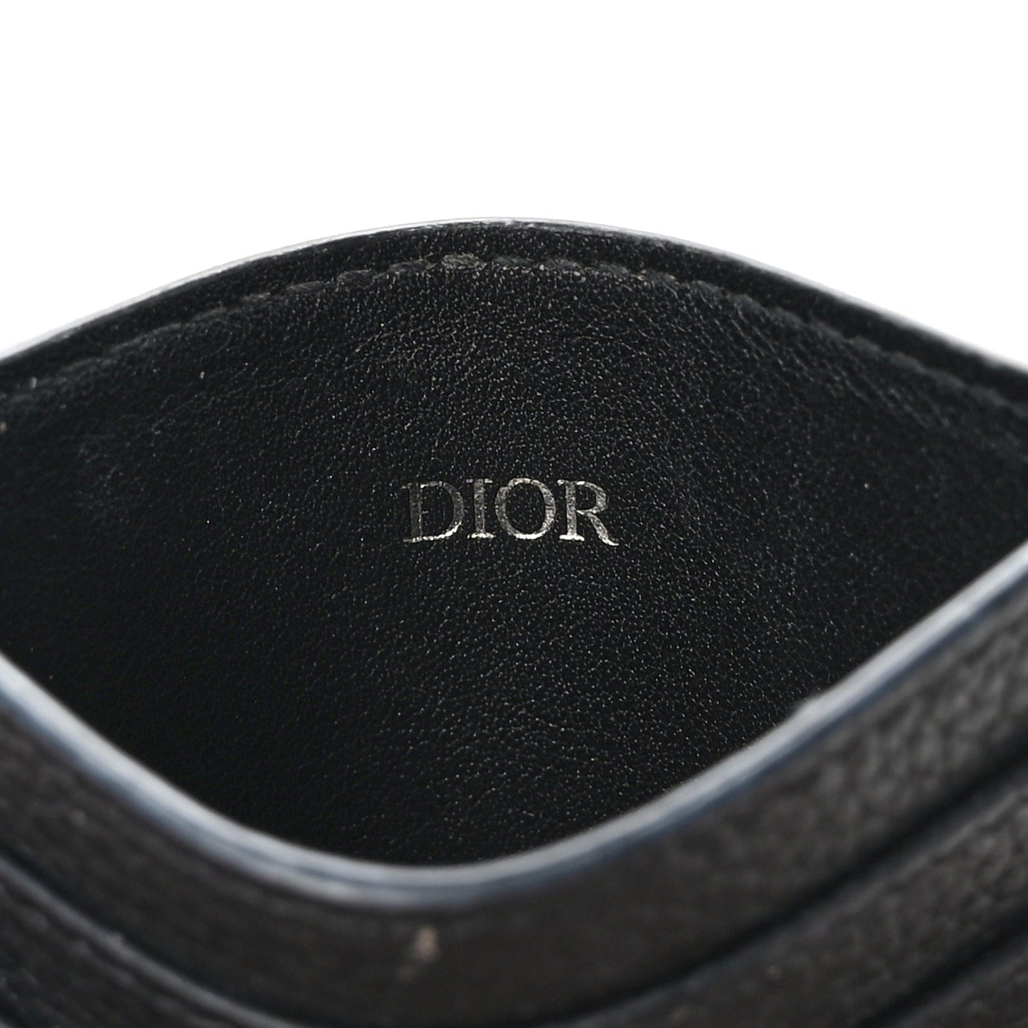 CHRISTIAN DIOR Grained Calfskin Oblique Card Holder Black