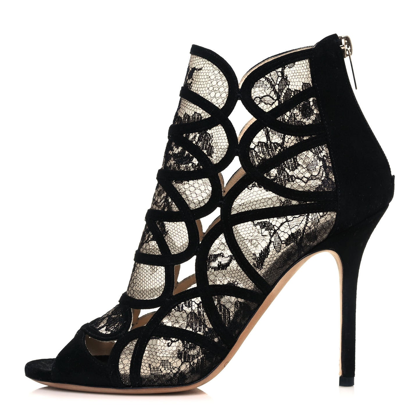Suede Lace Fauna Cage Sandal Pumps 38 Black