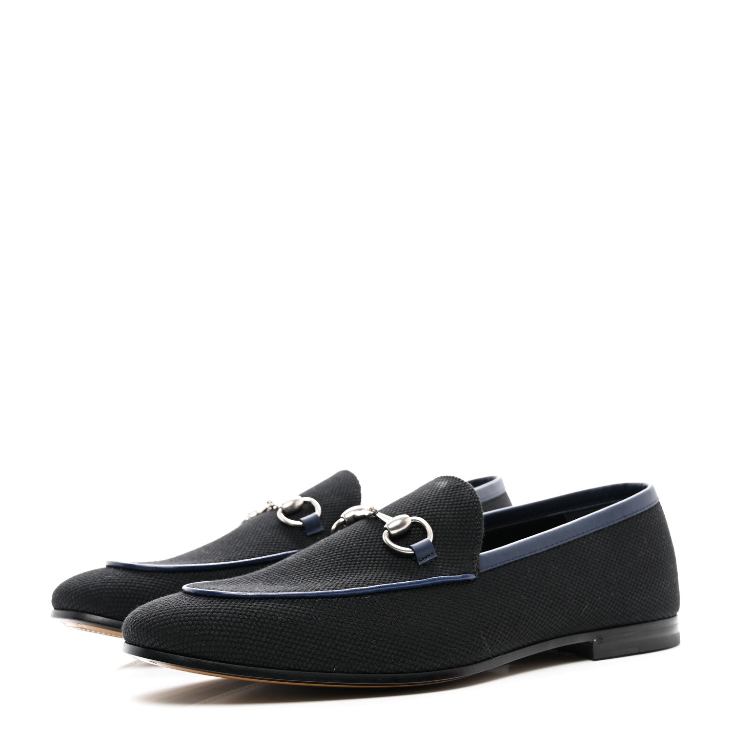 Gucci Canvas Horsebit Mens Jordaan Loafers 9 Black Blue Agata 3 of 11