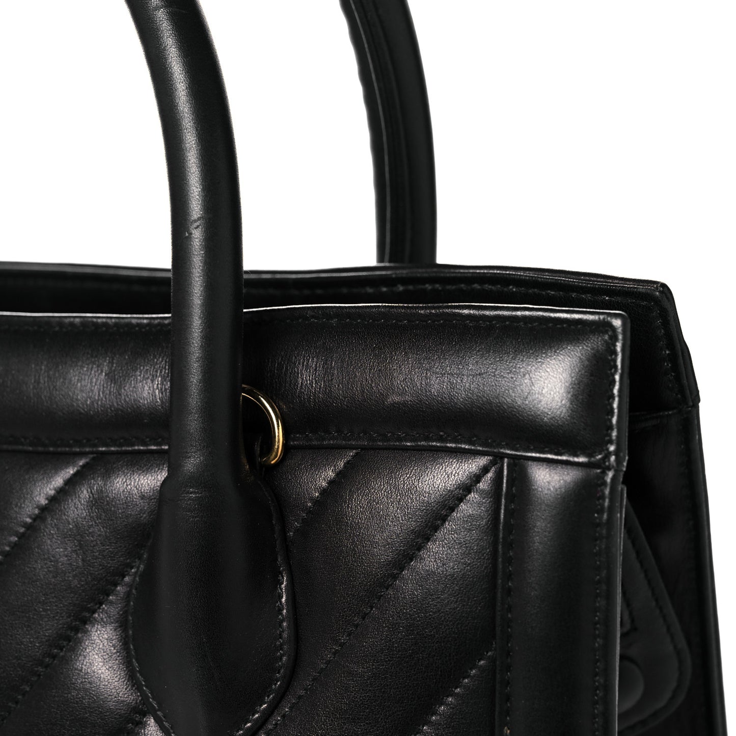 Lambskin Chevron Quilted Top Handle Bag Black