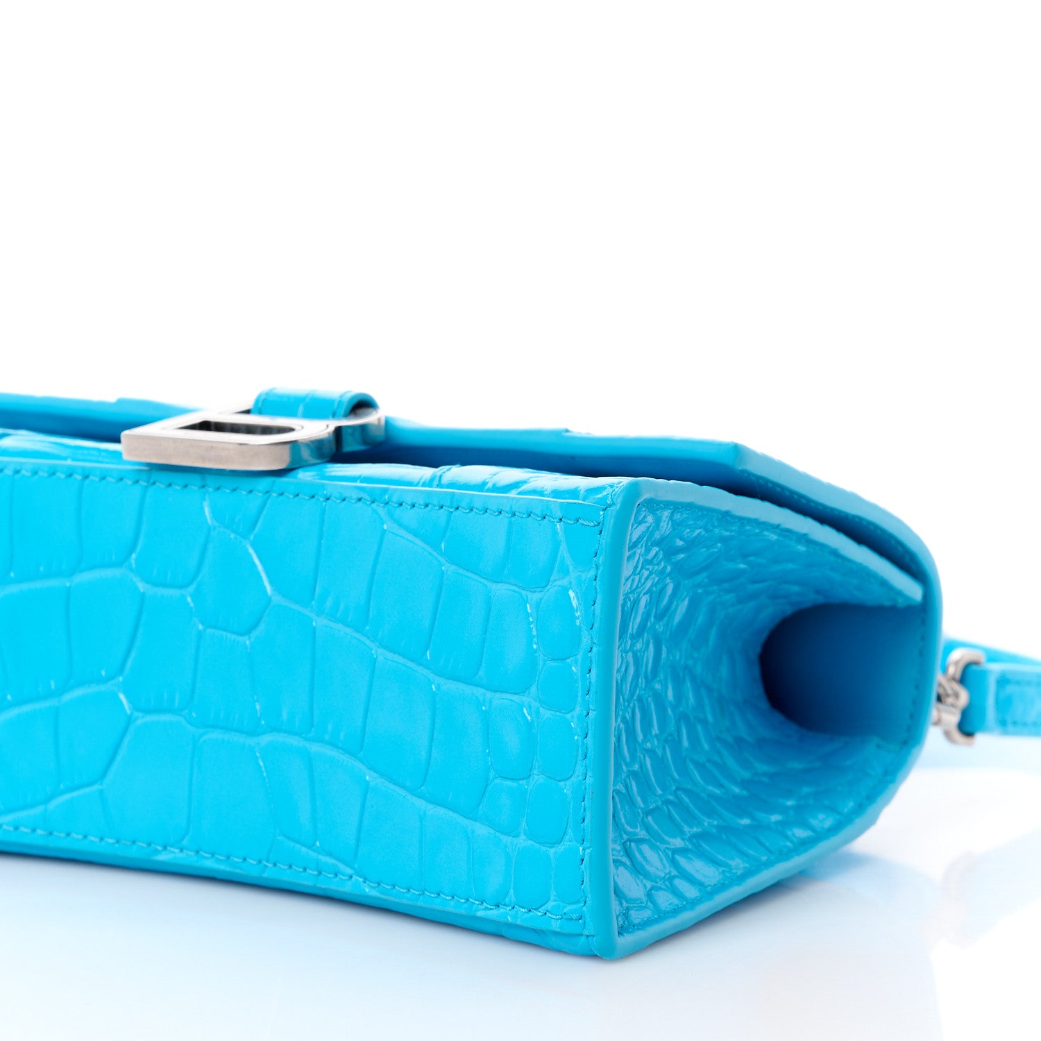 Balenciaga Shiny Calfskin Crocodile Embossed Hourglass Top Handle Bag XS Cyan 11 of 11