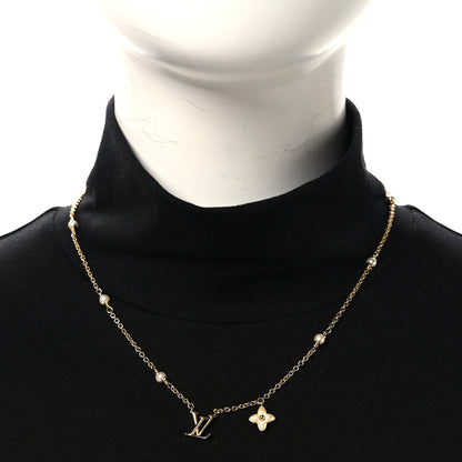 Louis Vuitton Metal Resin Pearl LV Floragram XS Necklace Gold White 2 of 7