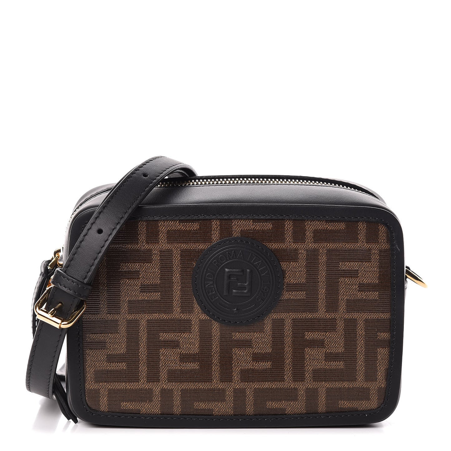 Glazed Fabric Vitello Century FF 1974 Stamp Patch Mini Camera Case Mogano Panna Black
