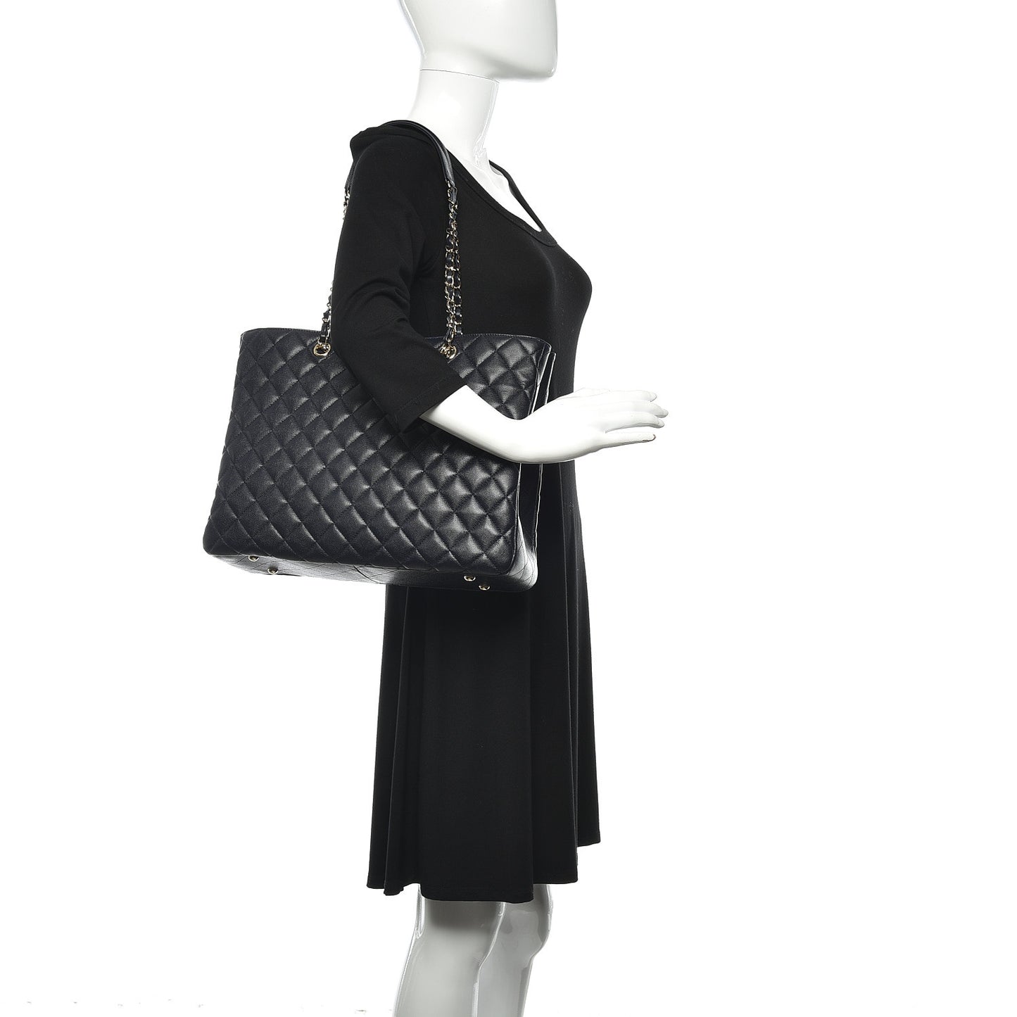 Caviar Quilted Large CC Shopping Tote Navy
