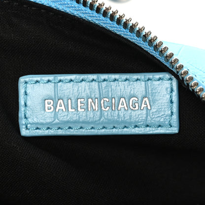 Balenciaga Extra Supple Calfskin Crocodile Embossed Le Cagole Shoulder Bag XS Sky Blue 7 of 11