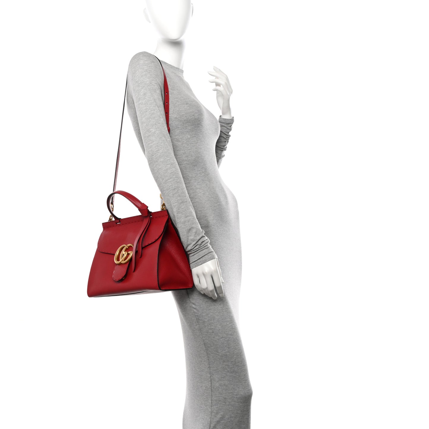 Calfskin Small GG Marmont Top Handle Bag Vulcanic Red