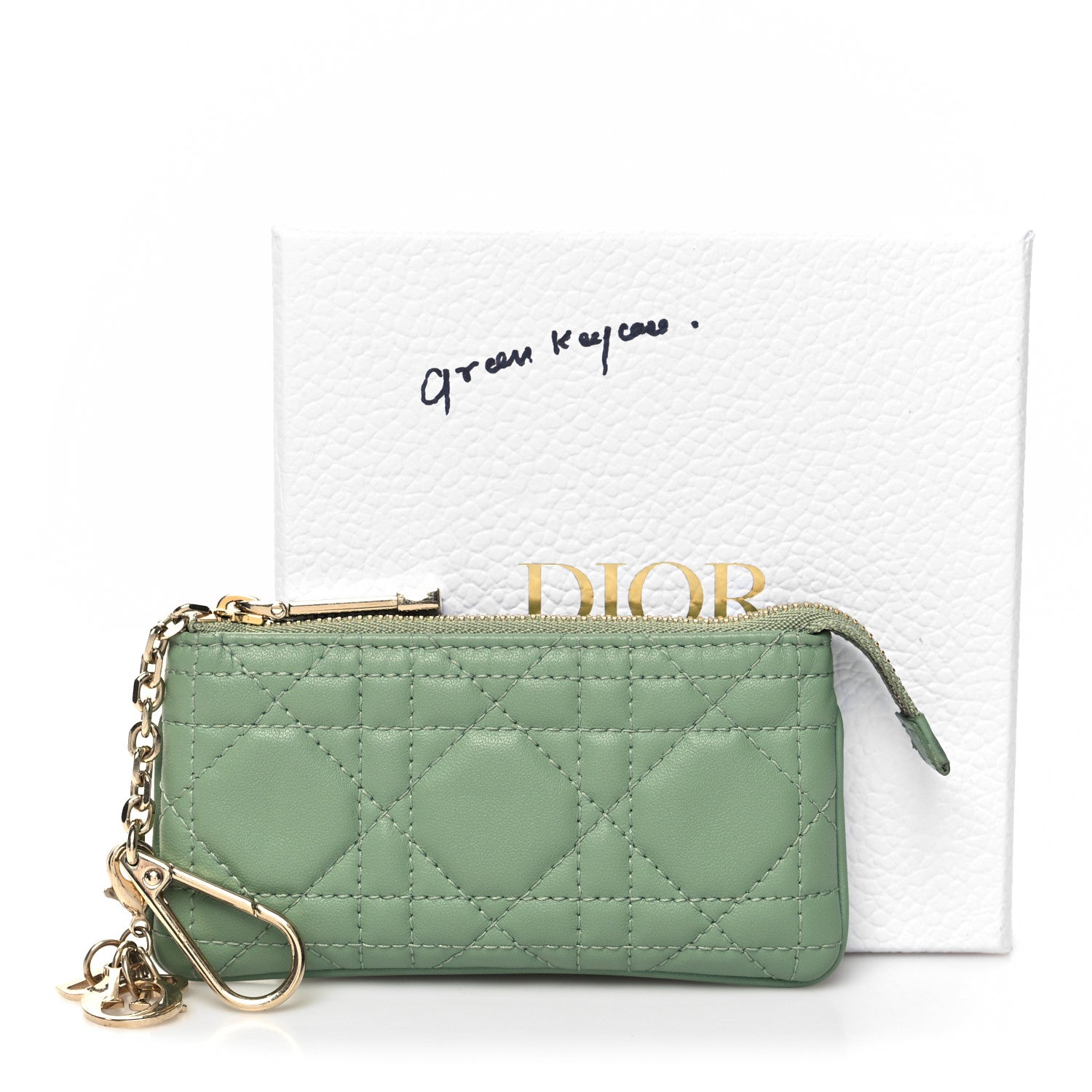 Christian Dior Lambskin Cannage Lady Dior Zipped Key Case Green