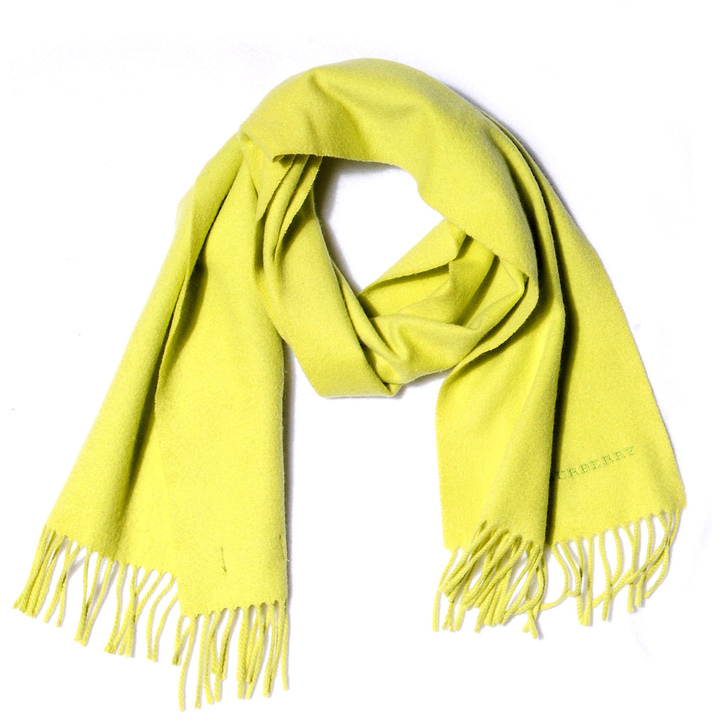 Cashmere Embroidered Fringe Scarf Chartreuse